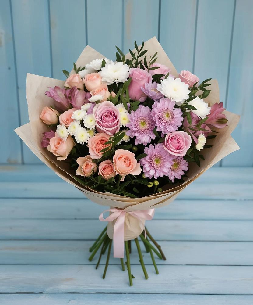 Букет цветов из: Хризантемы, Розы и Альстромерии в Архангельской