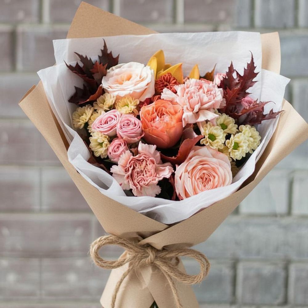 Букет цветов из: Гвоздики, Хризантемы и Розы в Архангельской