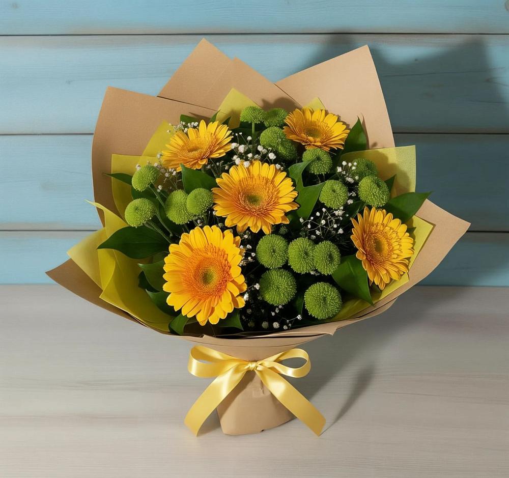 Букет цветов из: Герберы и Хризантемы в Архангельской