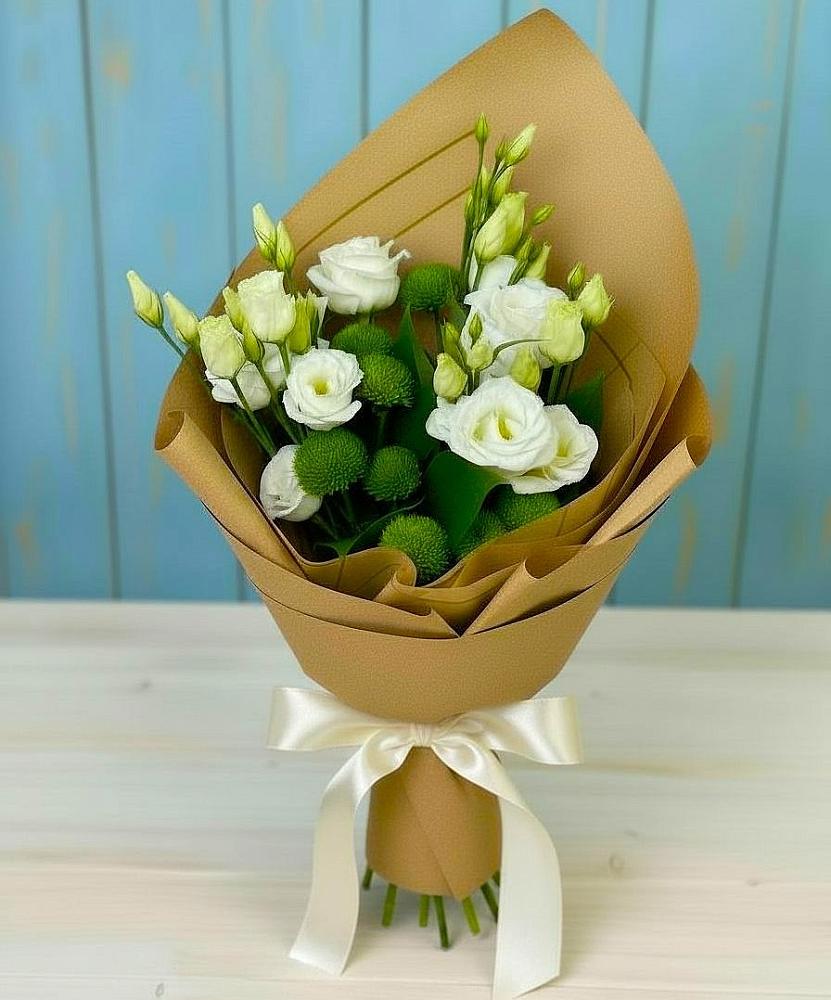 Букет цветов из: Хризантемы и Лизиантусы в Архангельской