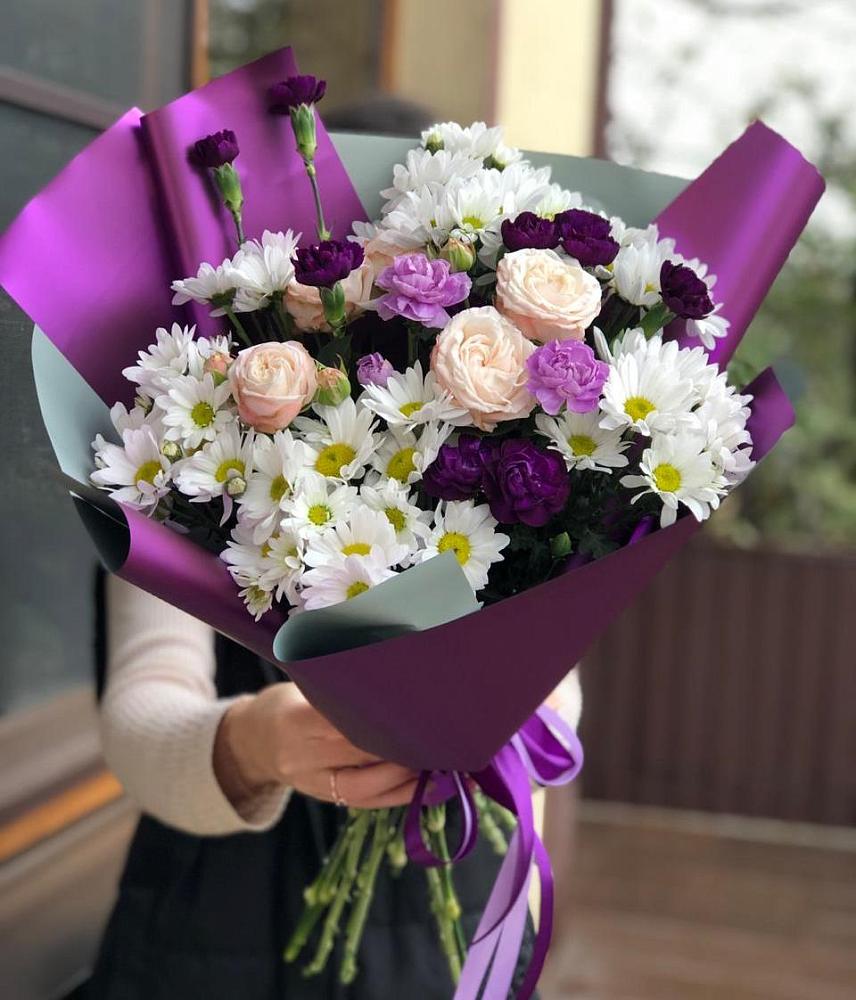 Букет цветов из: Хризантемы, Гвоздики и Розы в Архангельской