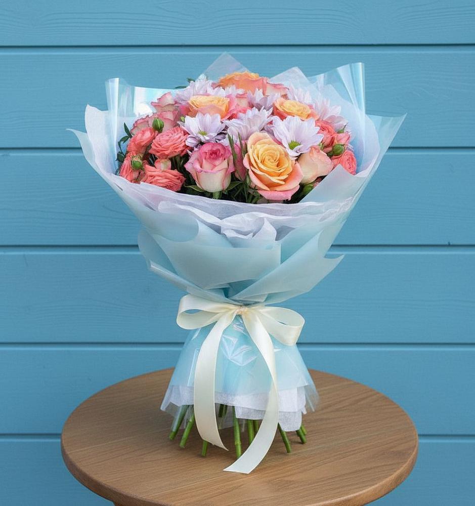 Букет цветов из: Хризантемы и Розы в Архангельской